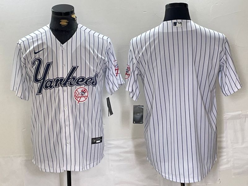 Men New York Yankees Blank White stripe Three generations joint names Nike 2024 MLB Jersey style 2->new york yankees->MLB Jersey